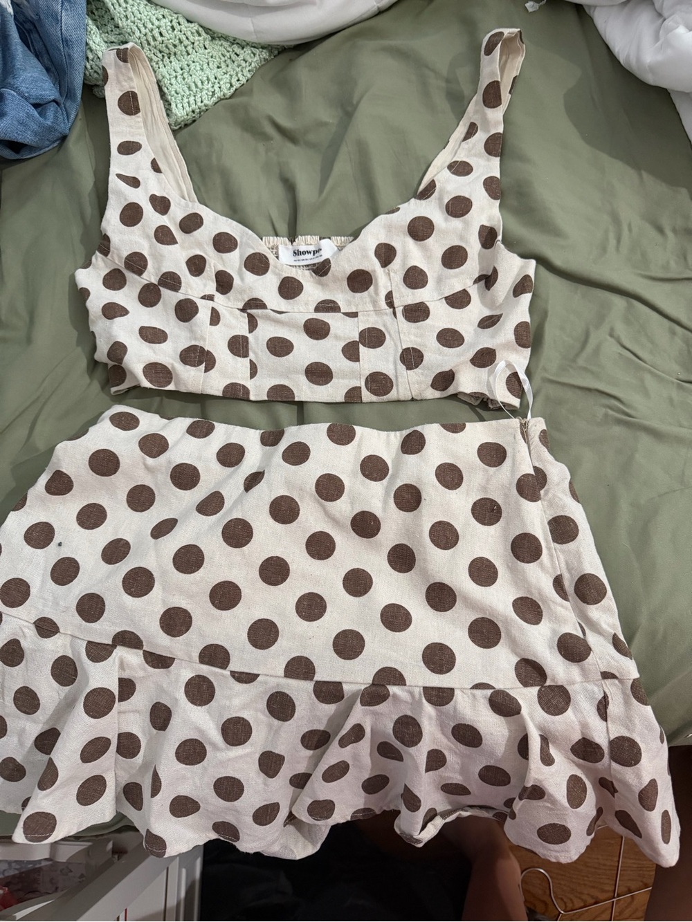 Showpo Cream and Brown Polka Dot Two-Piece Set